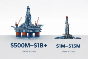 Offshore drilling platform versus onshore oil rig - economic and environmental comparison